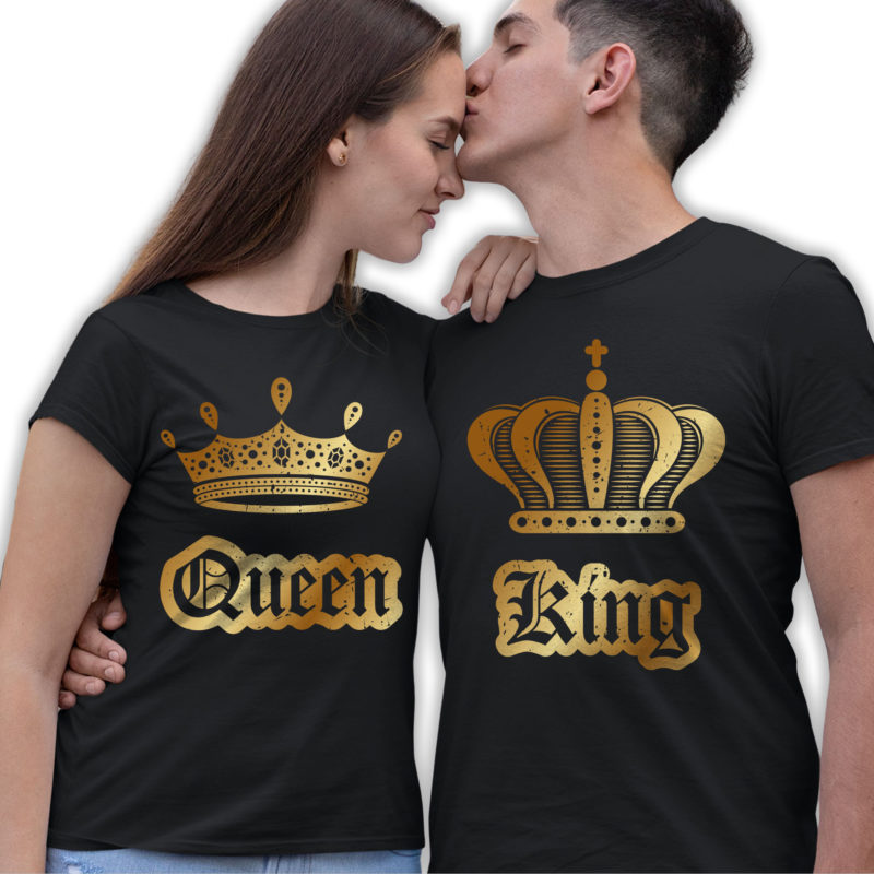 Magliette King&Queen Coppia con Corona Oro - T-Shirt Linea You and Me