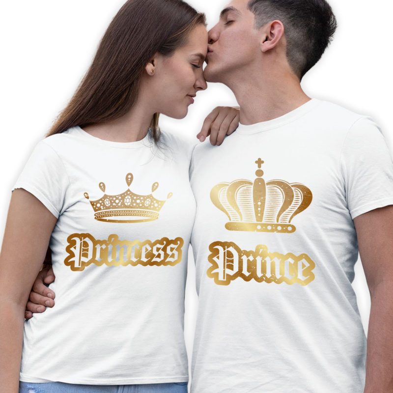 Magliette Prince&Princess Coppia con Corona Oro - T-Shirt Linea You and Me
