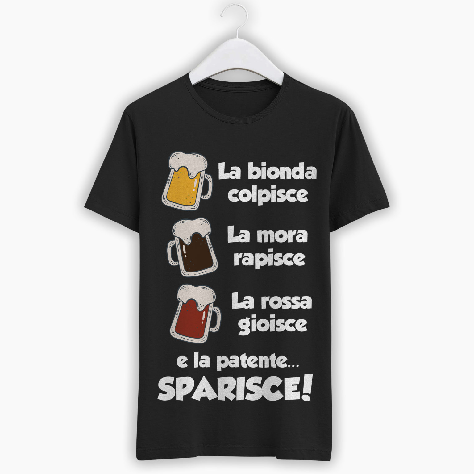 T-Shirt Uomo – La Bionda Colpisce, La Mora Rapisce, La Rossa Gioisce…