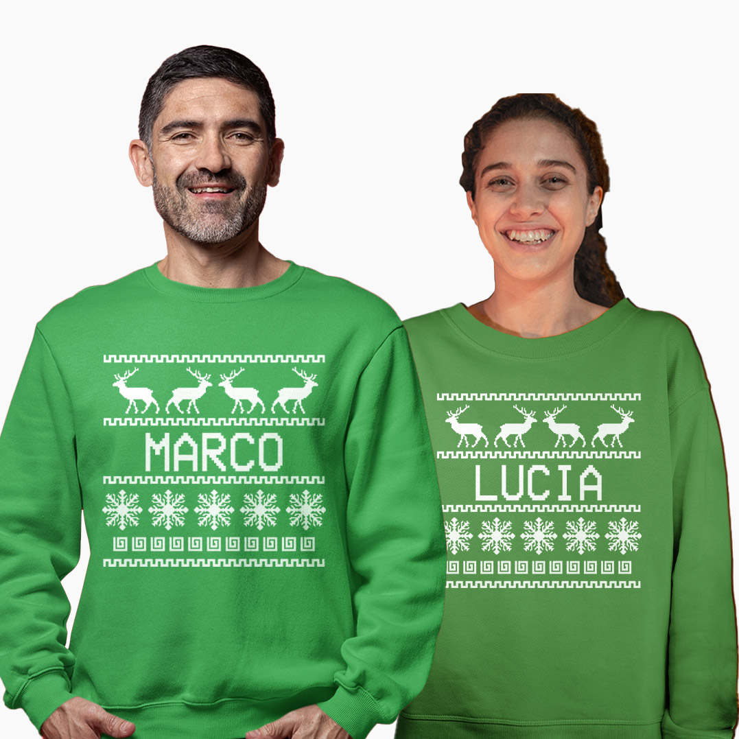 Coppia Felpe Natale Personalizzate con Nome - Trama Natalizia - immagine 4