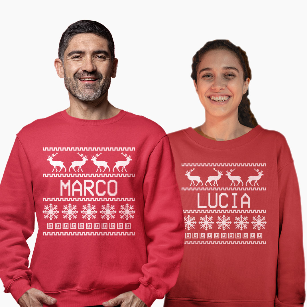 Coppia Felpe Natale Personalizzate con Nome - Trama Natalizia - immagine 2