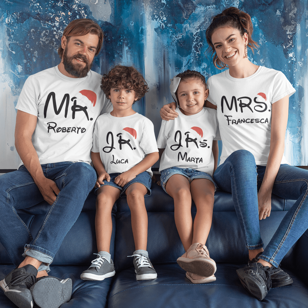 Poker di T-Shirt Famiglia Natale Personalizzate con Nome – MR, MRS, JR, JRS