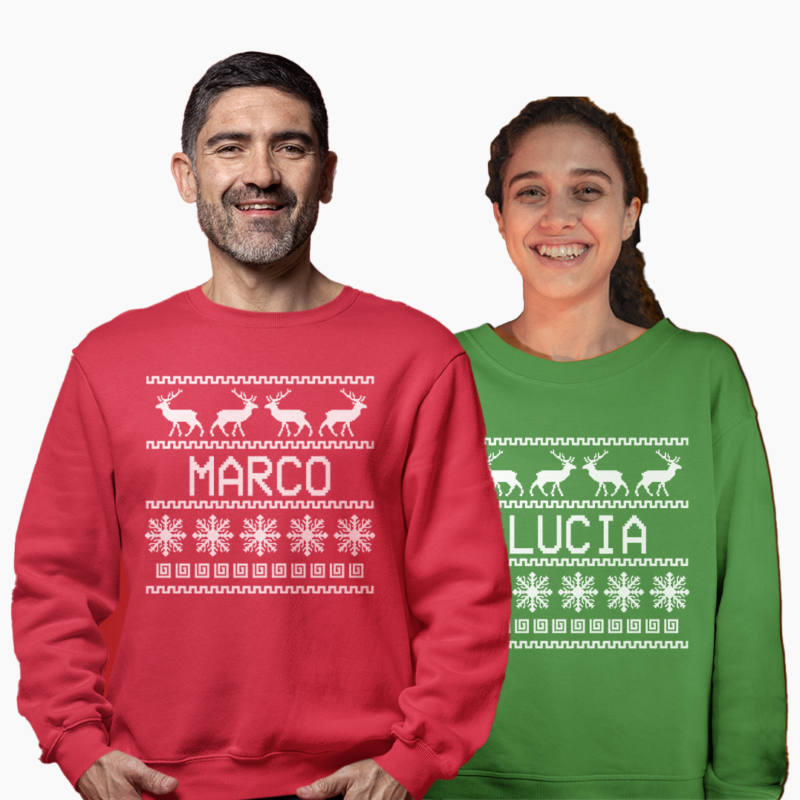 Coppia Felpe Natale Personalizzate con Nome - Trama Natalizia