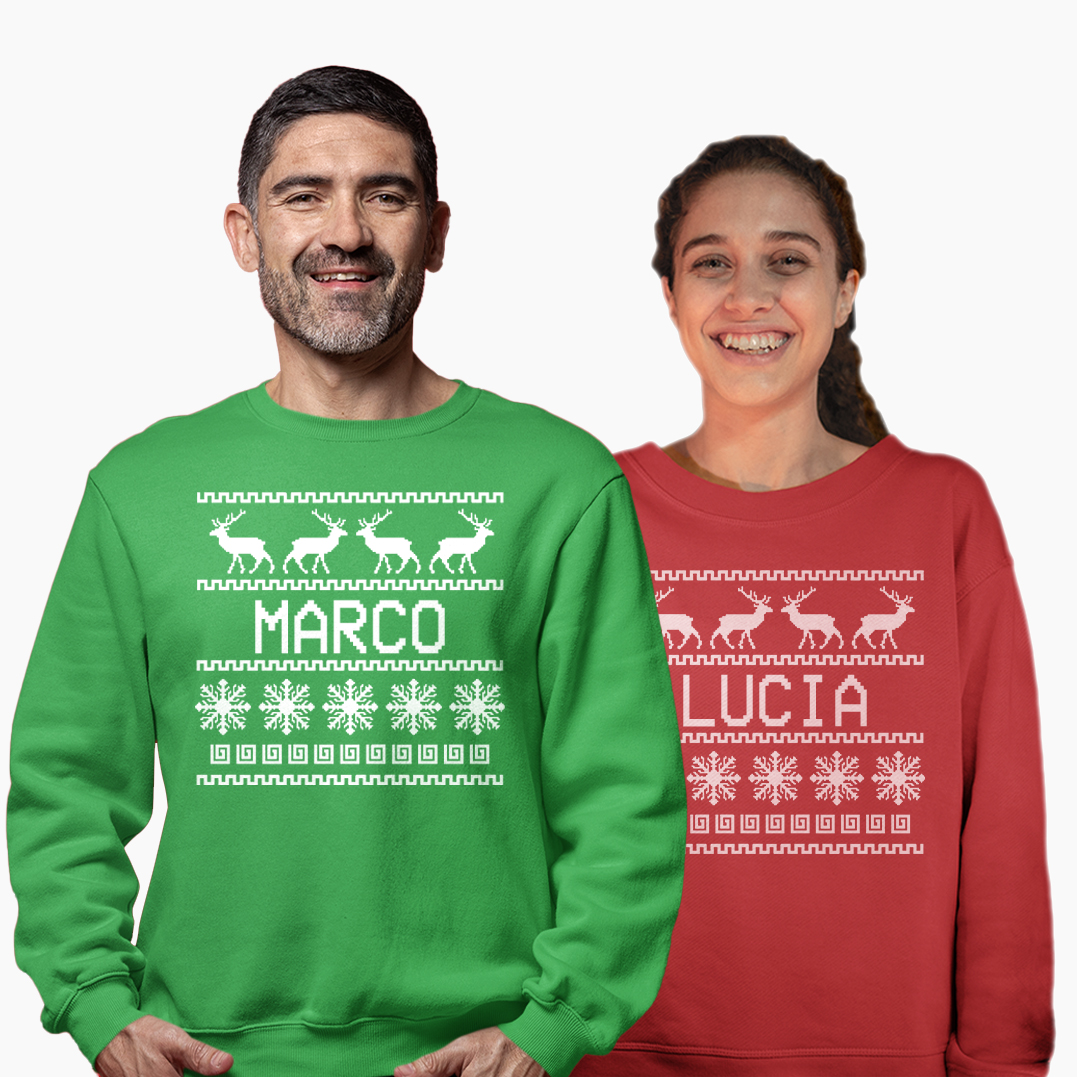 Coppia Felpe Natale Personalizzate con Nome - Trama Natalizia - immagine 3