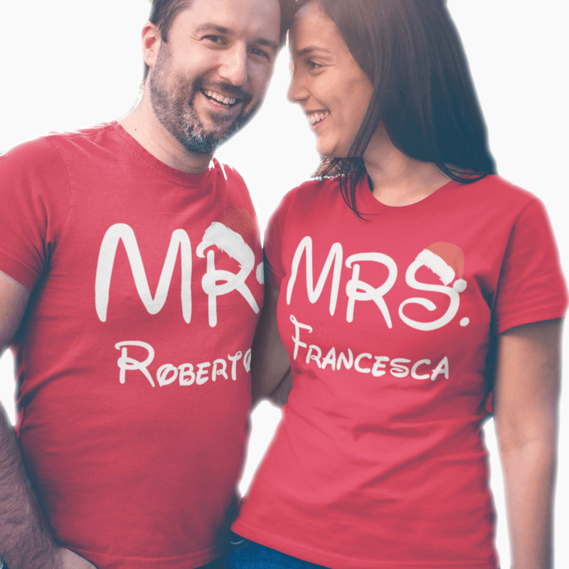 Coppia T-Shirt Natale Personalizzate con Nome - Mr&Mrs