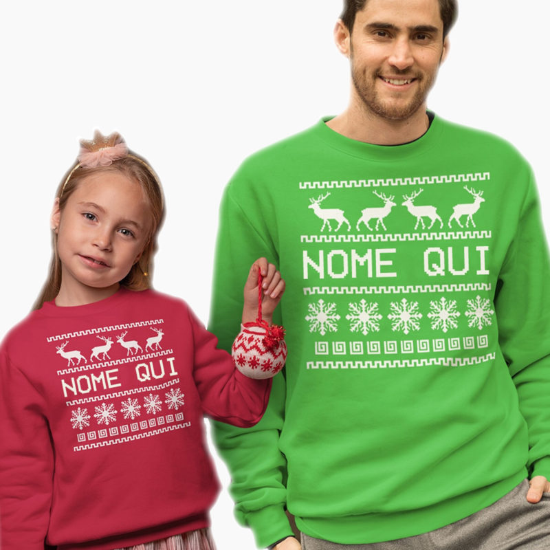 Felpe Natale Papà-Figlio/a Personalizzate con Nome - Trama Natalizia