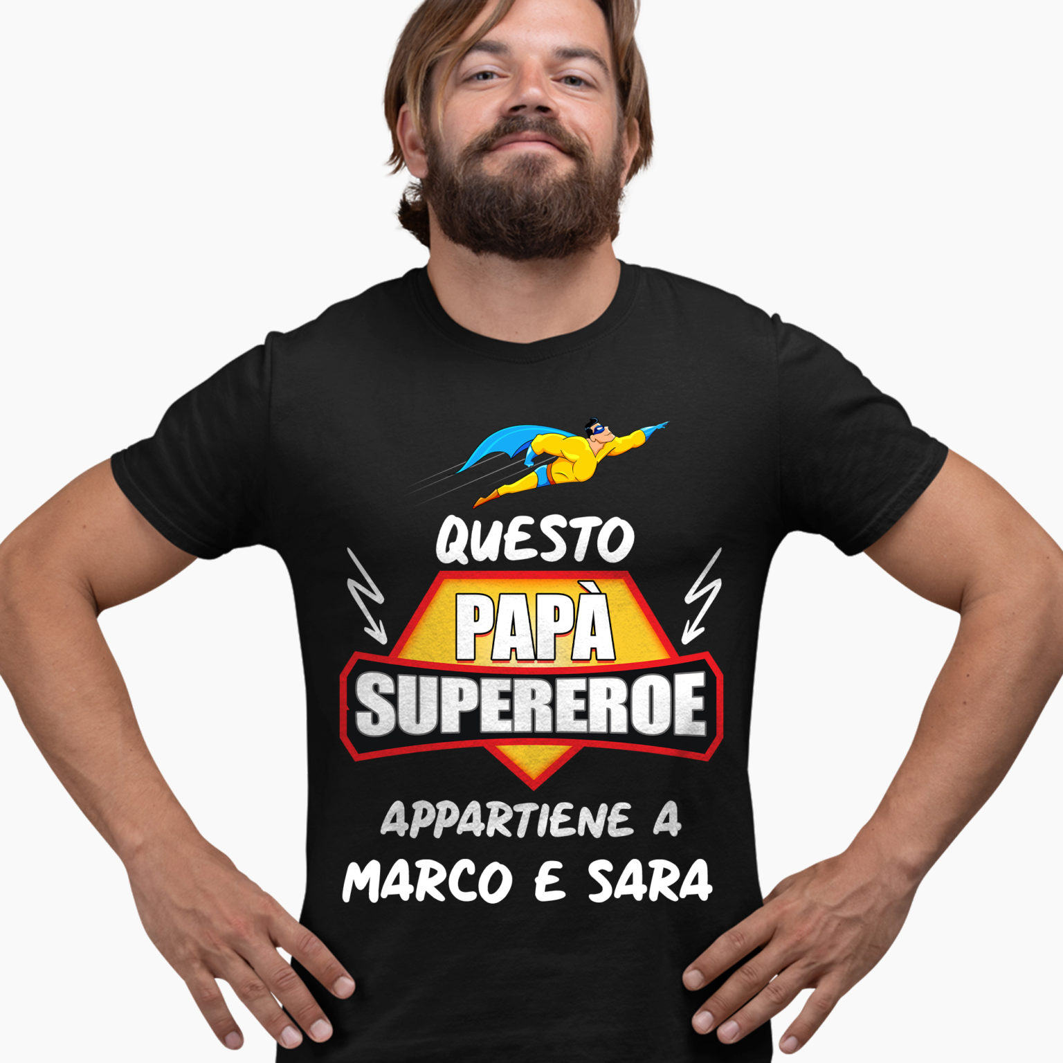 T-Shirt Festa del Papà Personalizzata con Nome – Questo Papà Supereroe Appartiene a