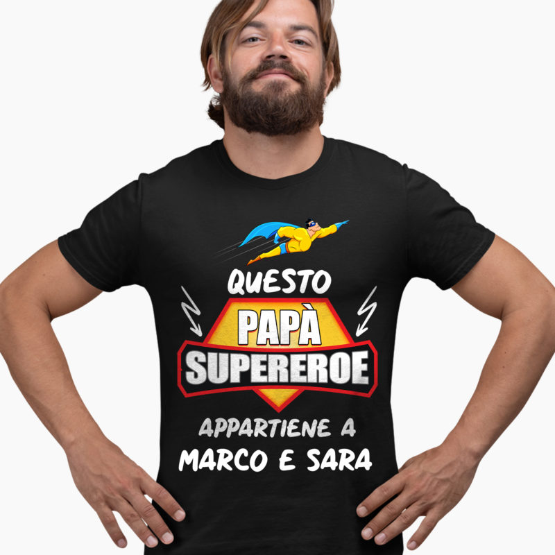 T-Shirt Festa del Papà Personalizzata con Nome - Questo Papà Supereroe Appartiene a