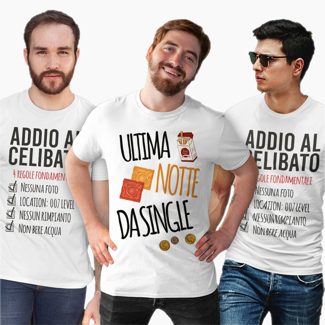 Pacchetto T-Shirt Addio Al Celibato – Ultima notte da single & Regole Addio al Celibato