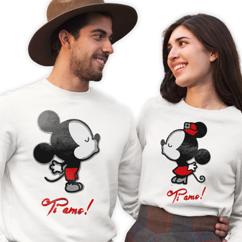 Coppia Felpa Unisex Topolino Bacio